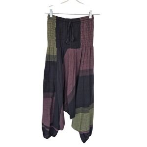 Harem Cotton Patchwork Pants Boho Colorblock Drop Crotch Genie Trousers OS